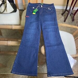 Ginger Wide Leg Jeans Dark Wash Denim Pockets Flare Leg Y2K Size‎ 13/14